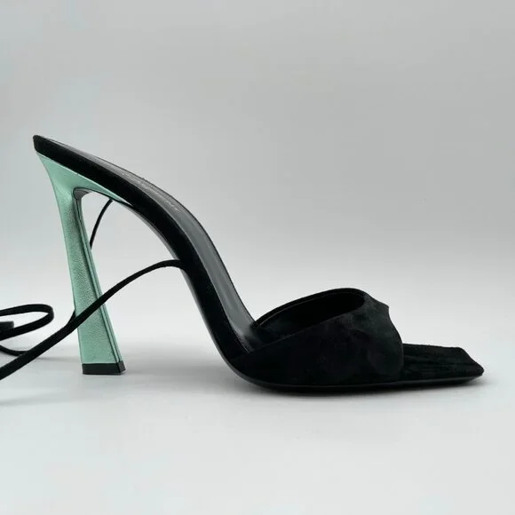 SAINT LAURENT | Vitti Sandal in Nero & Hope Green Black Suede - Picture 3 of 13